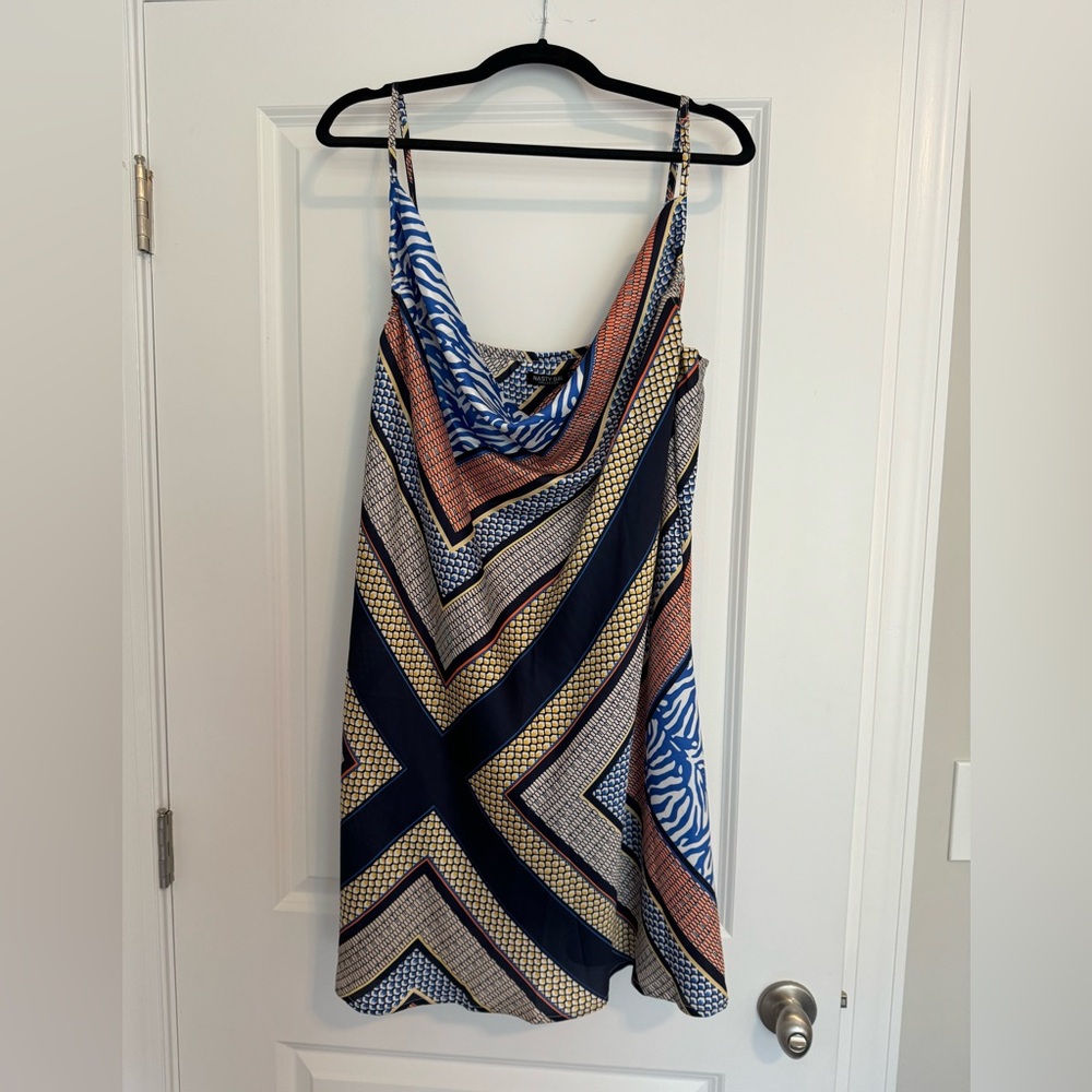 Cowl Neck Zebra Scarf Slip Dress